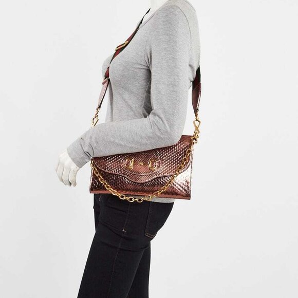 Gucci Pink Metallic Snakeskin Horsebit 1955 Small Crossbody Bag - Picture 3 of 10